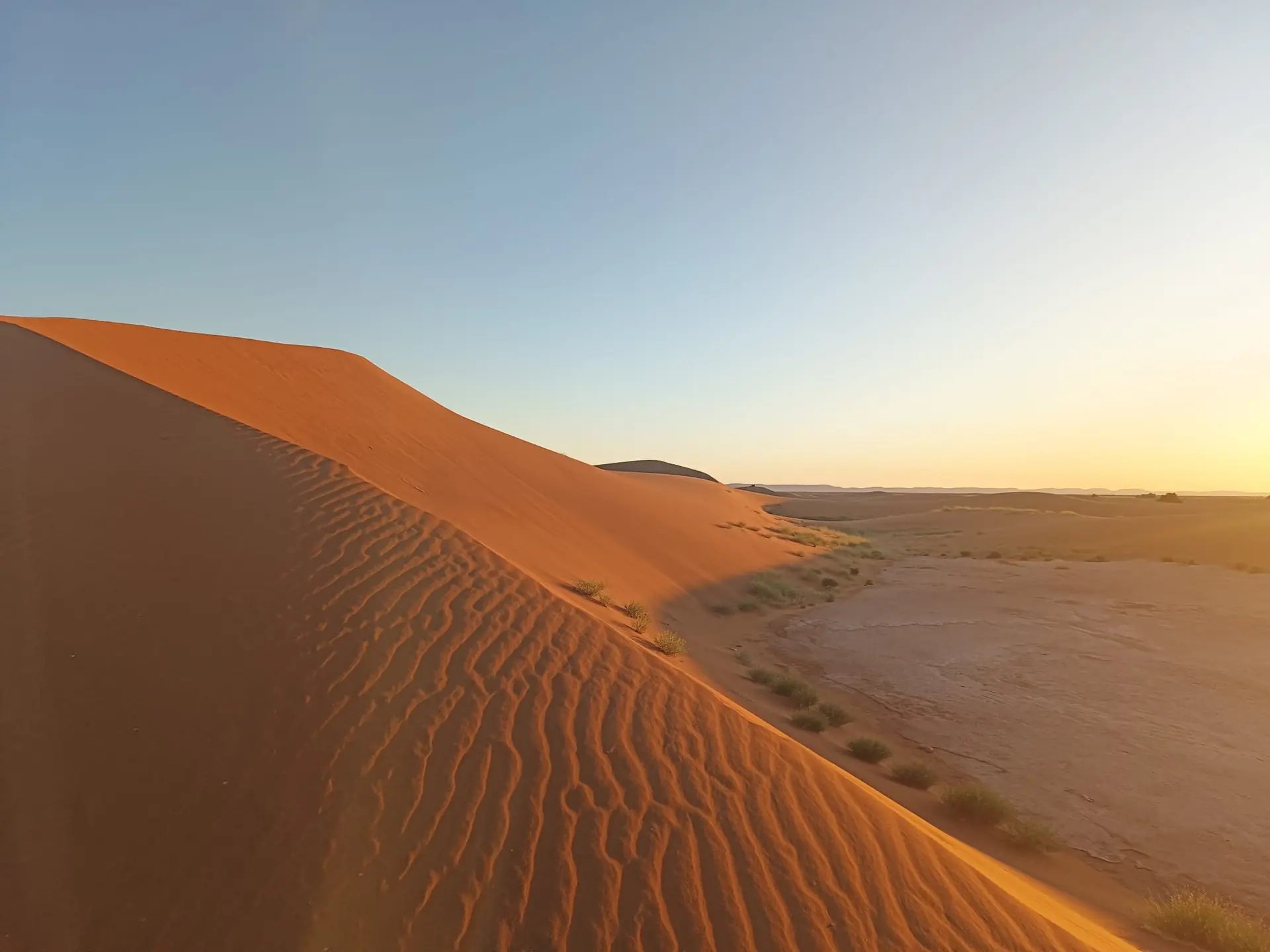 Dunes du Sahara marocain au coucher du soleil